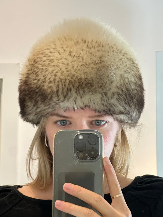 Cream and Dark Brown Shearling Hat