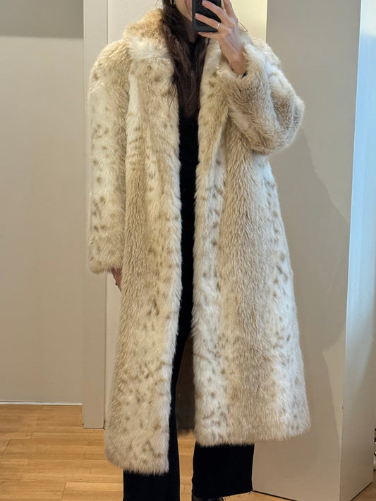 Vintage Faux Fur Snow Leopard Coat L