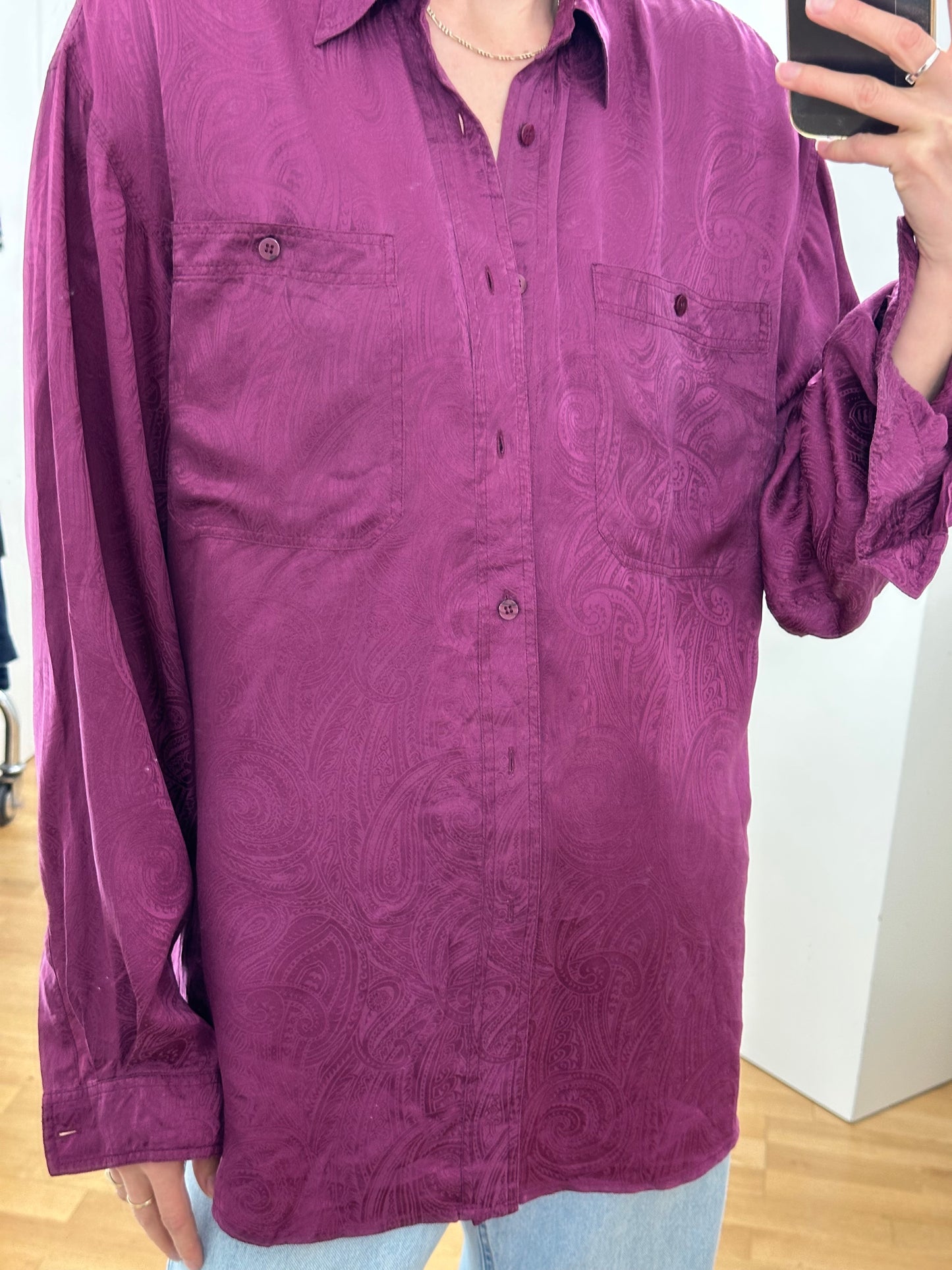 Vintage Silk Button Down Shirt L