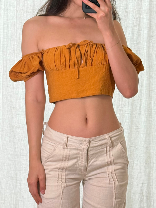 Marigold Yellow Off The Shoulder Crop Top S