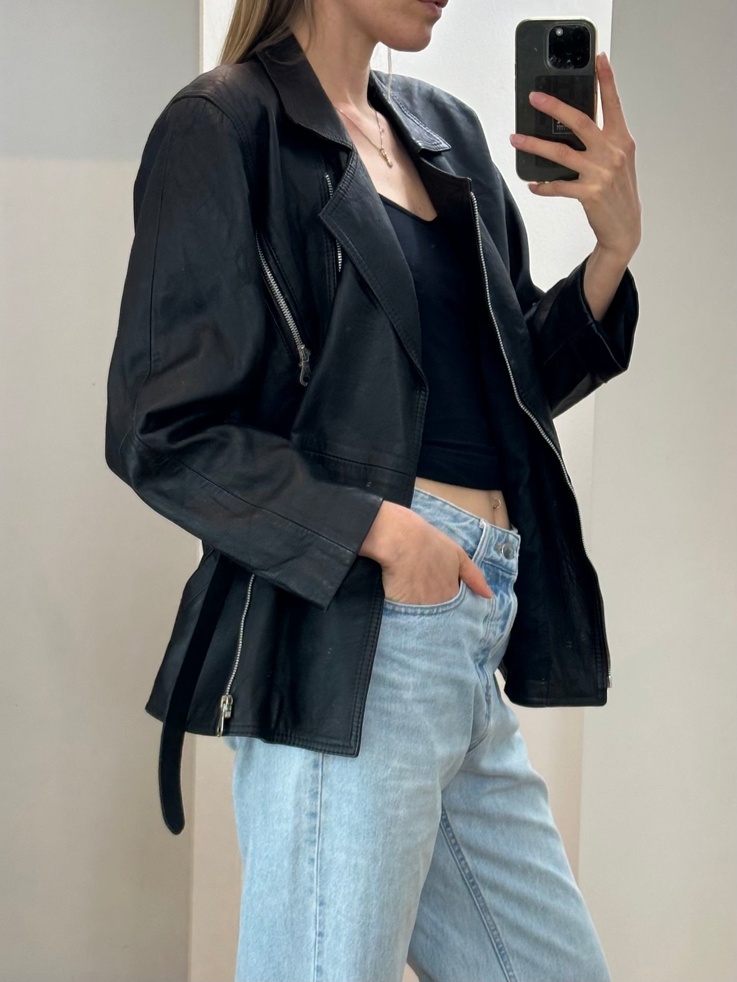 Vintage Black Leather Jacket M