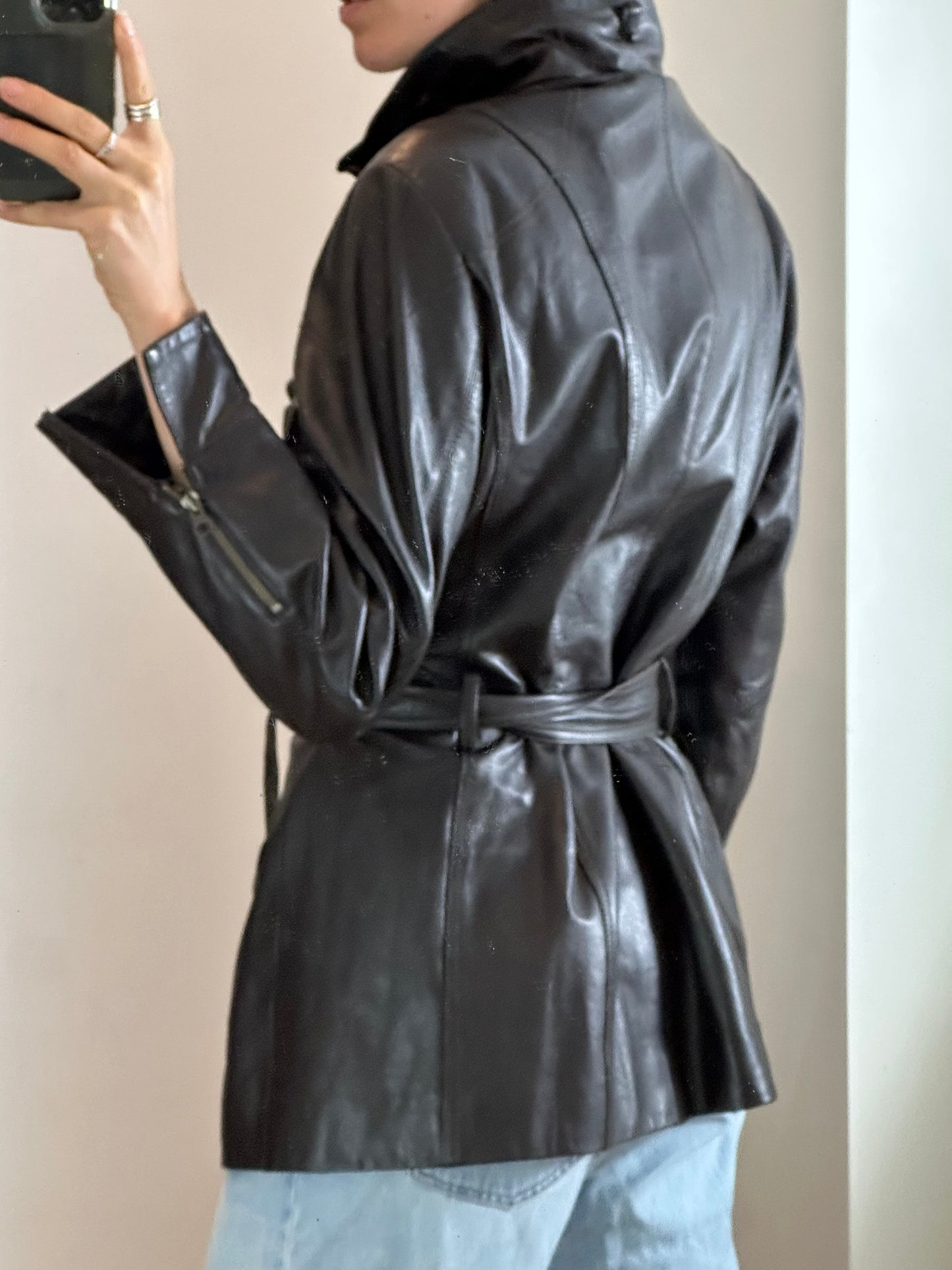 Vintage Belted Dark Brown Leather Jacket M/L