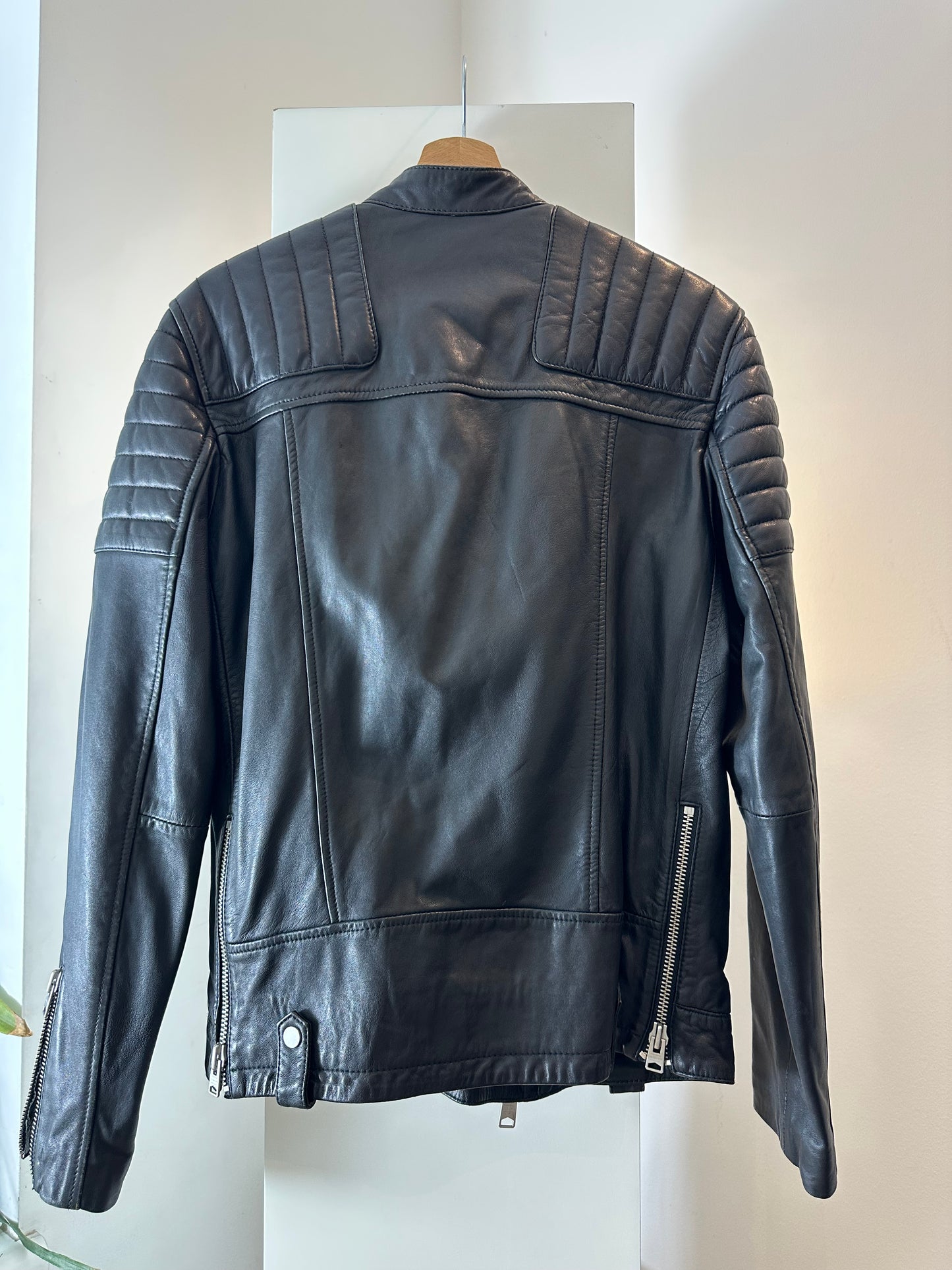All Saints Black Leather Jacket Men Small