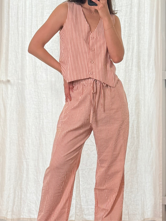 Linen/Cotton Striped Vest/Pants Set M/L