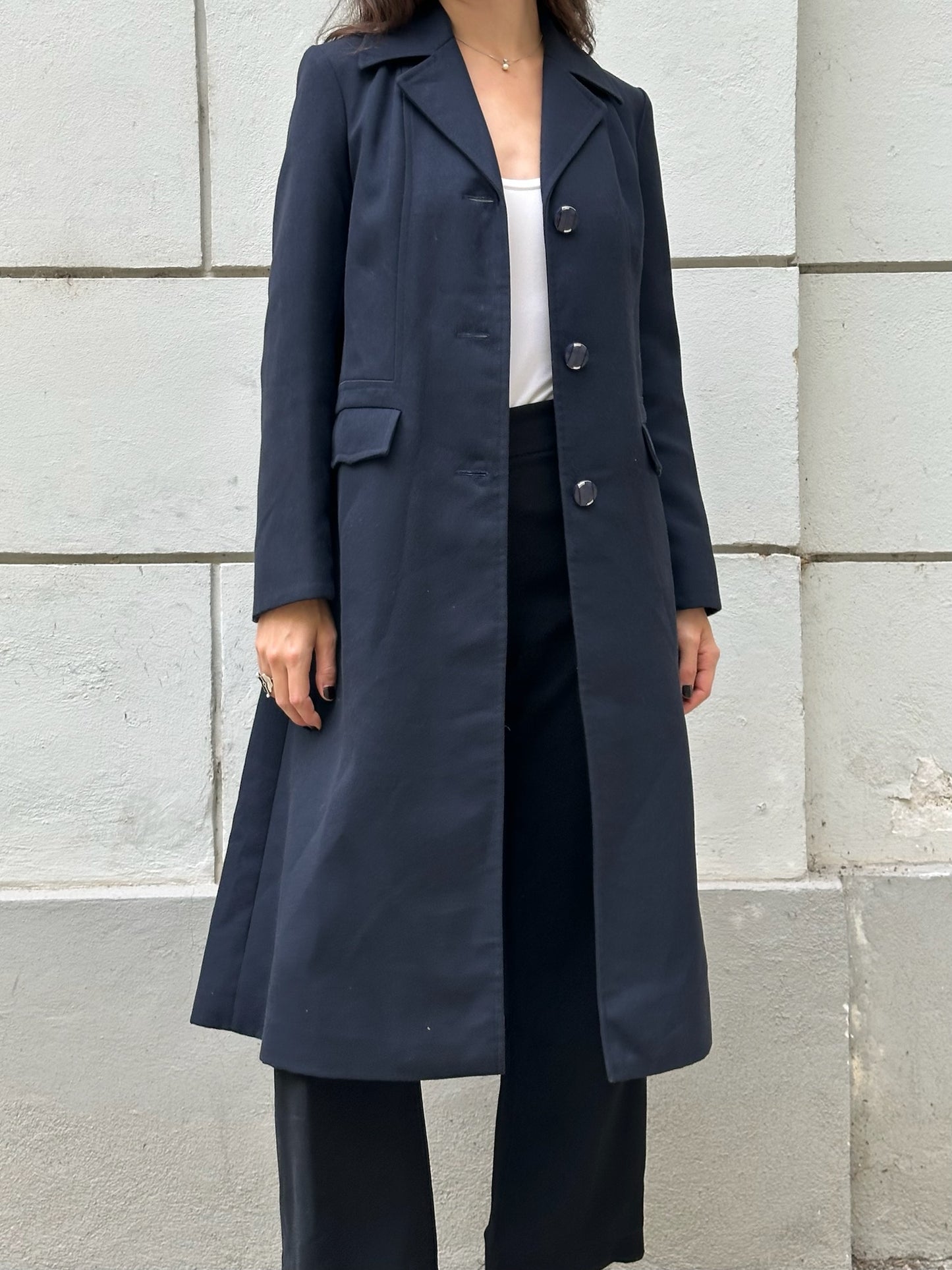 Vintage Dark Navy Viscose Blend Trench Coat S