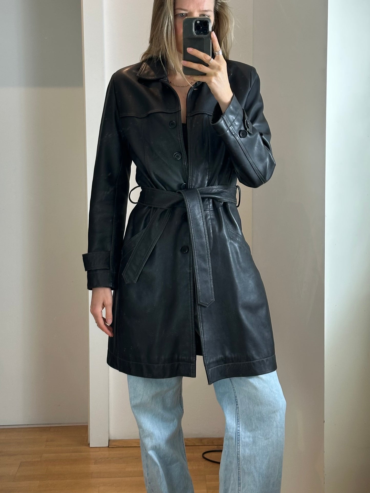 Vintage Black Leather Jacket S/M