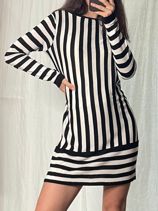 Black & White Striped Sweater Dress M