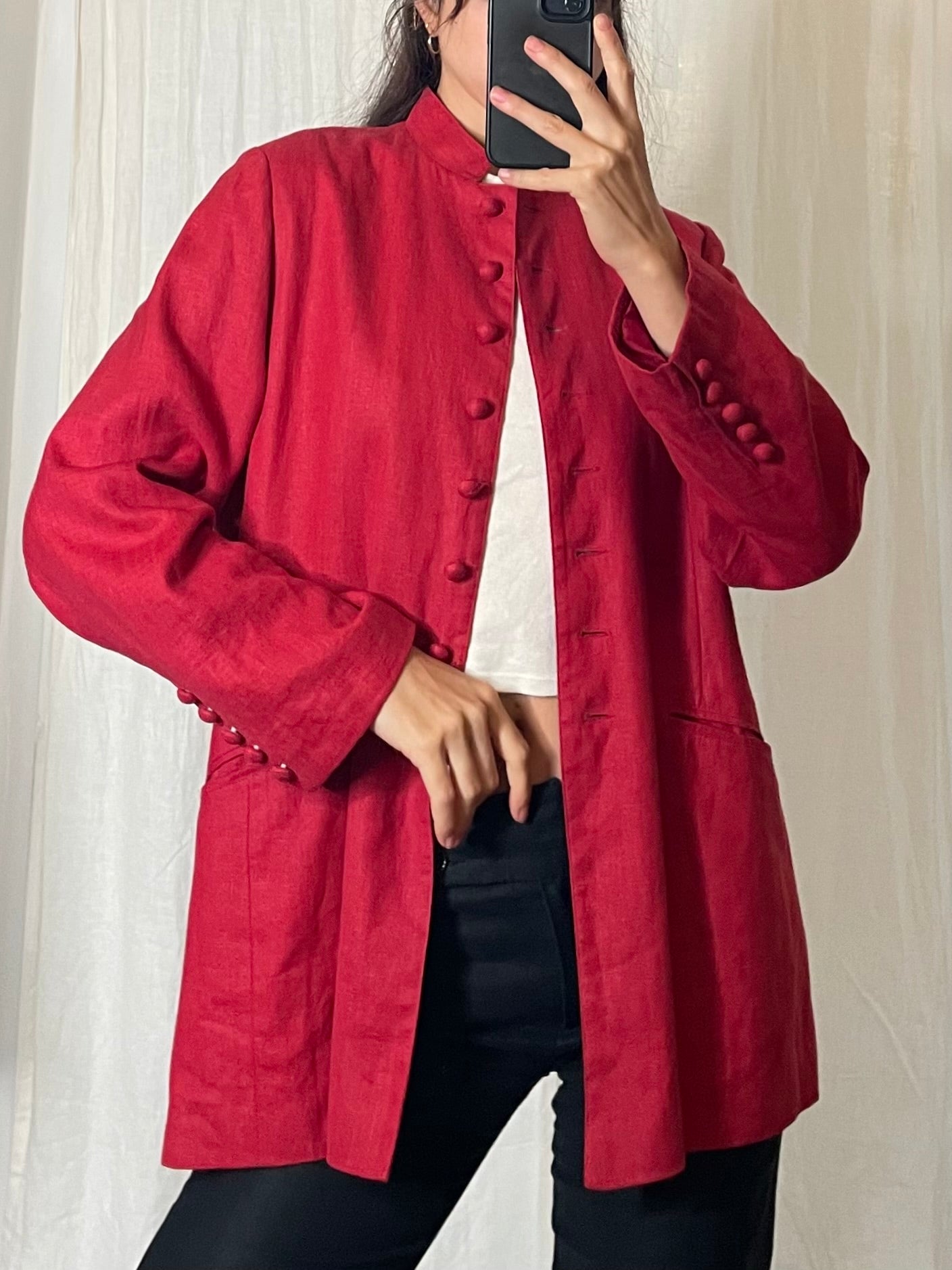 Vintage 100% Linen Red Jacket M