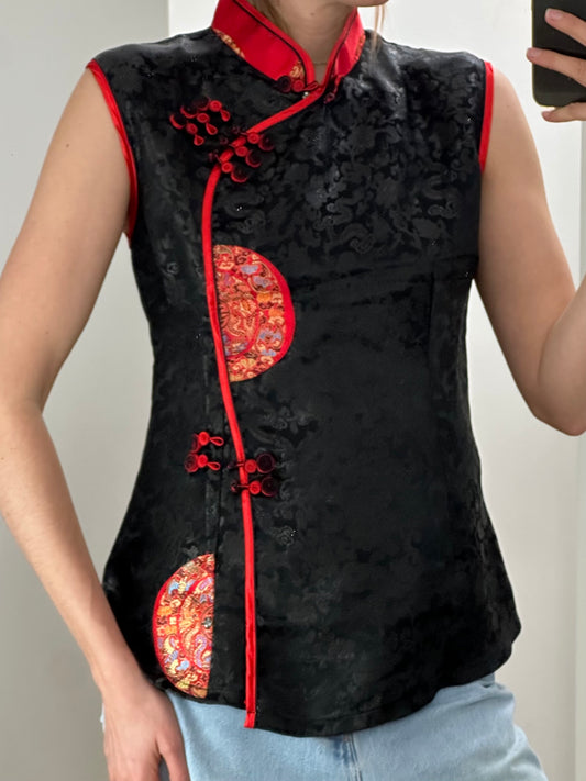 Vintage Asian Black & Red Top S