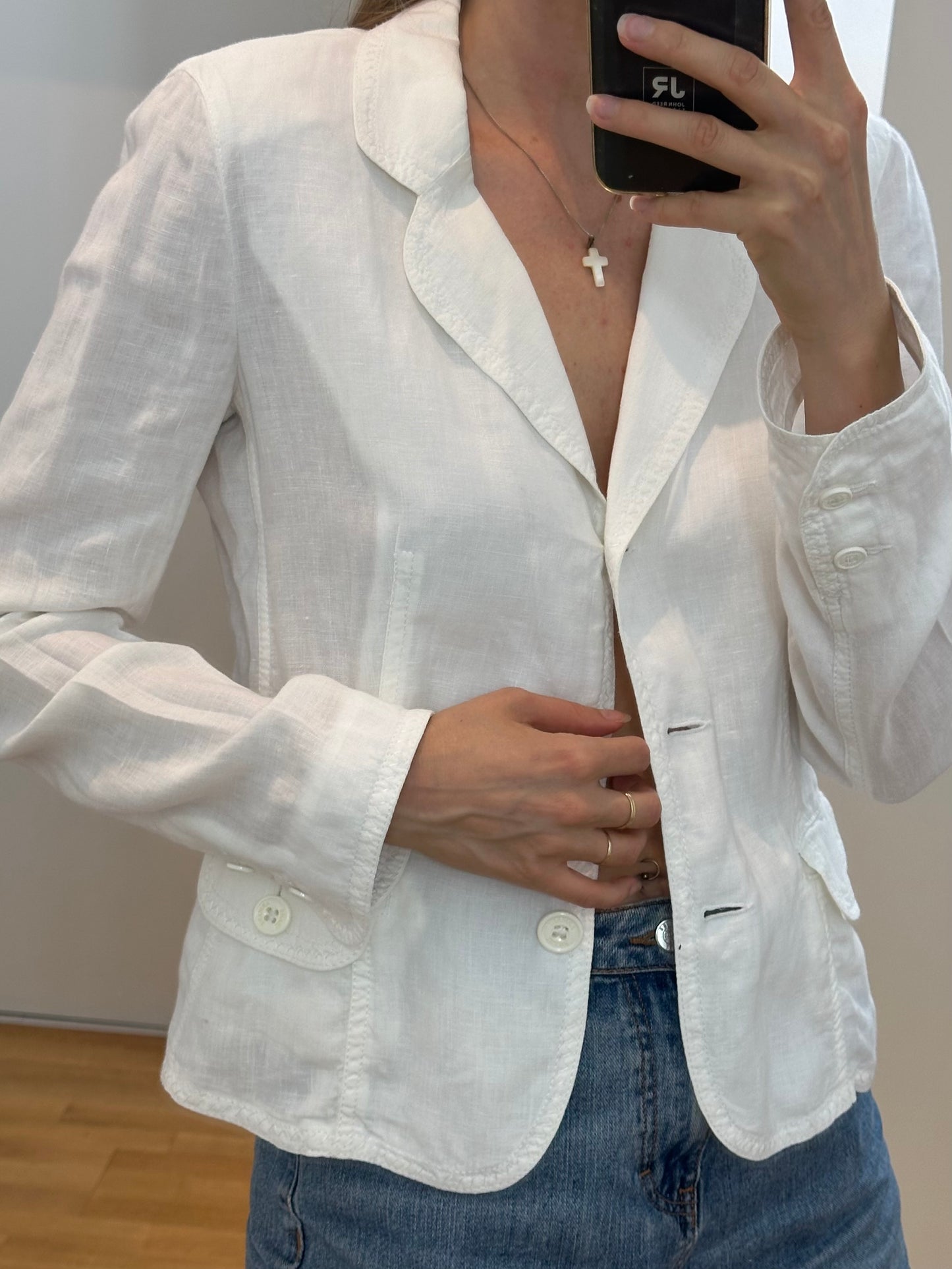 Armani White Linen Blazer S