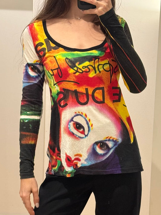 Vintage Desigual Multicolored Printed Long Sleeve Top S/M