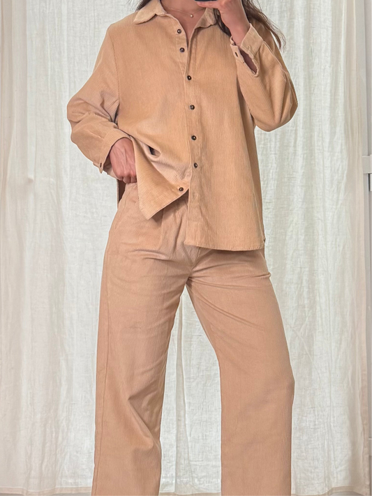 Two-Piece Corduroy Shirt & Trousers Set S