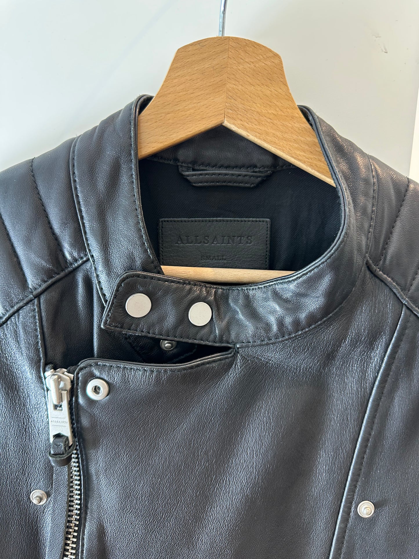 All Saints Black Leather Jacket Men Small