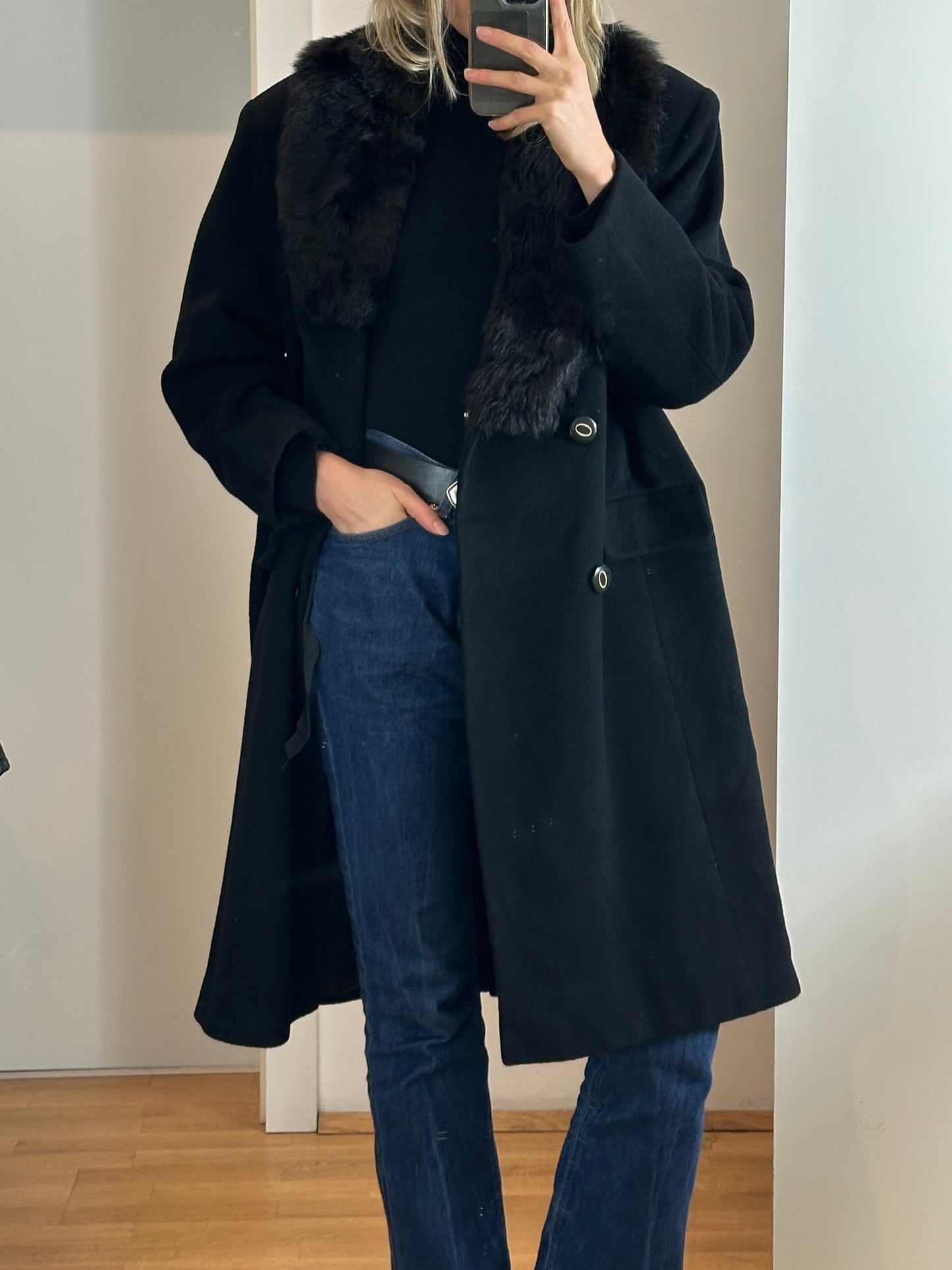 Vintage Black Wool Coat L