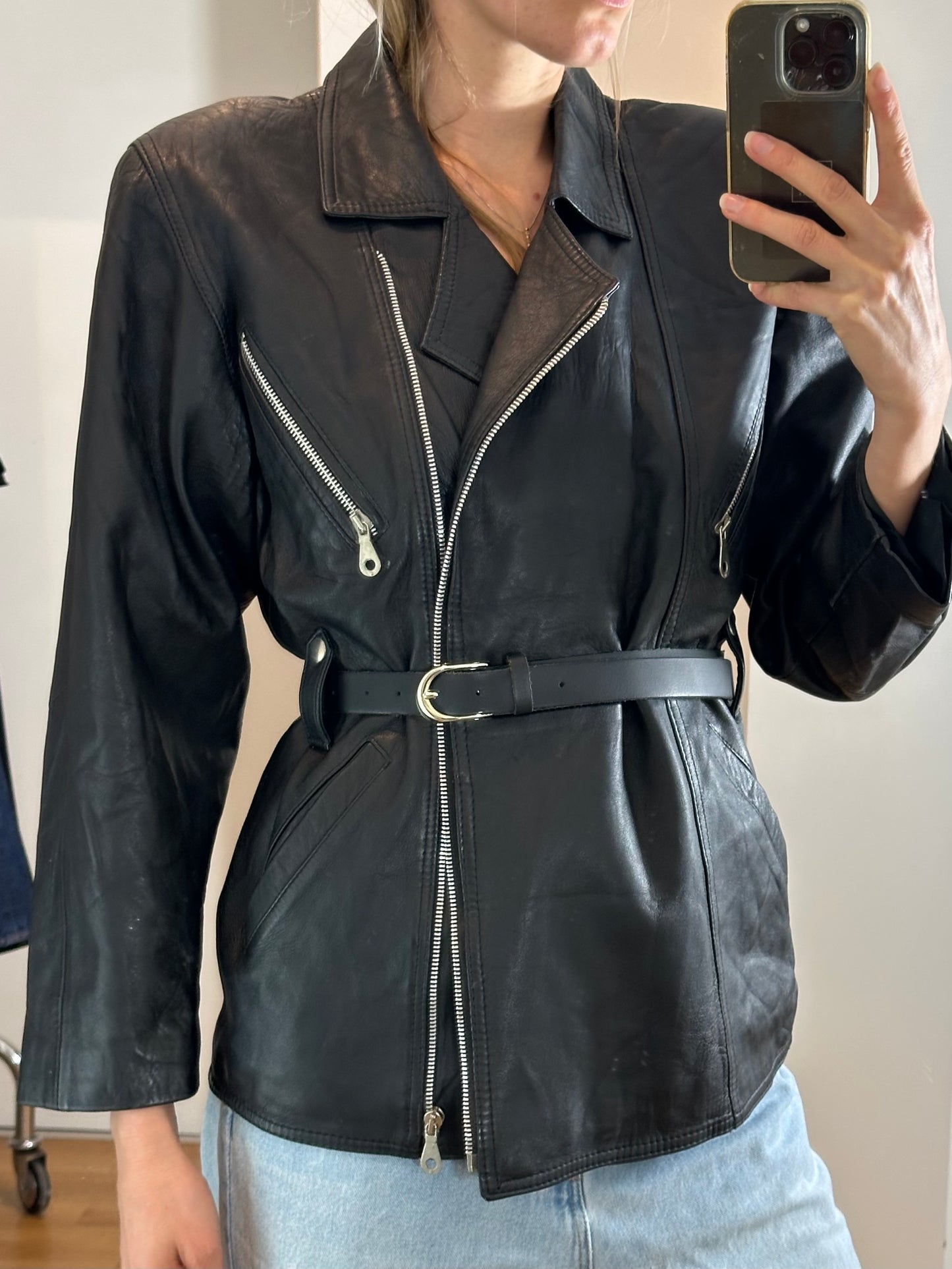 Vintage Black Leather Jacket M