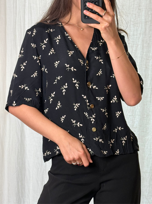 Vintage 100% Rayon Short Sleeve Button Down Blouse M