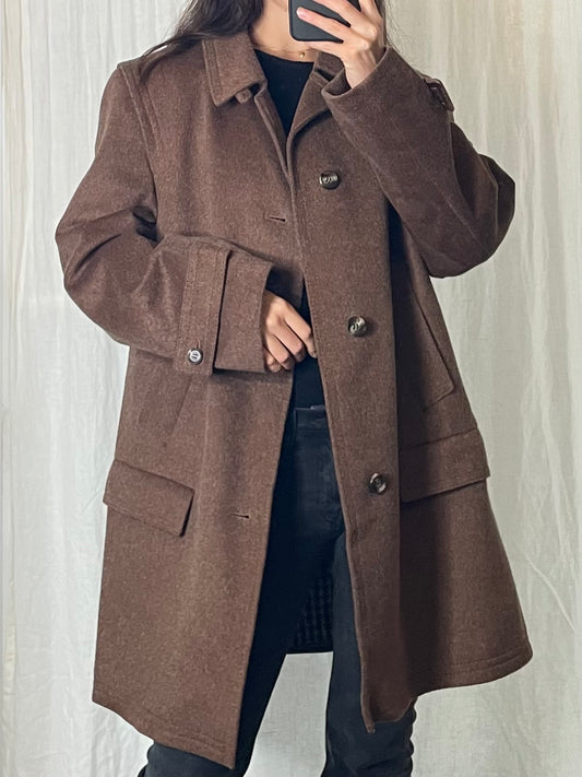 Vintage Brown Wool Structured Coat L