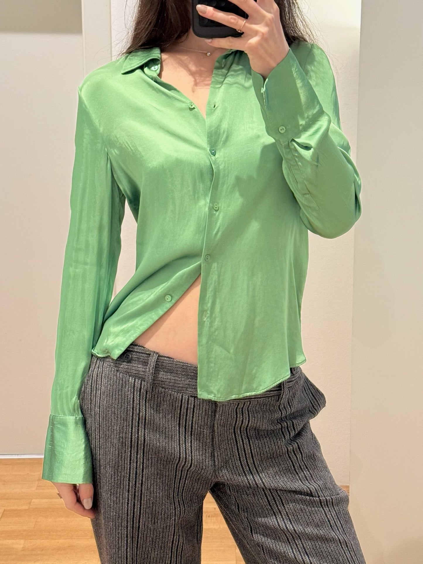 Massimo Dutti Silk/ Viscose Green Button Down Blouse S