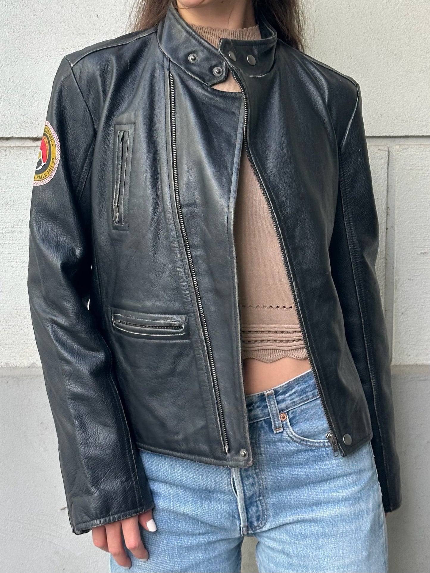 Vintage Levi’s Red Tab 100% Genuine Black Distressed Leather Moto Jacket S/M