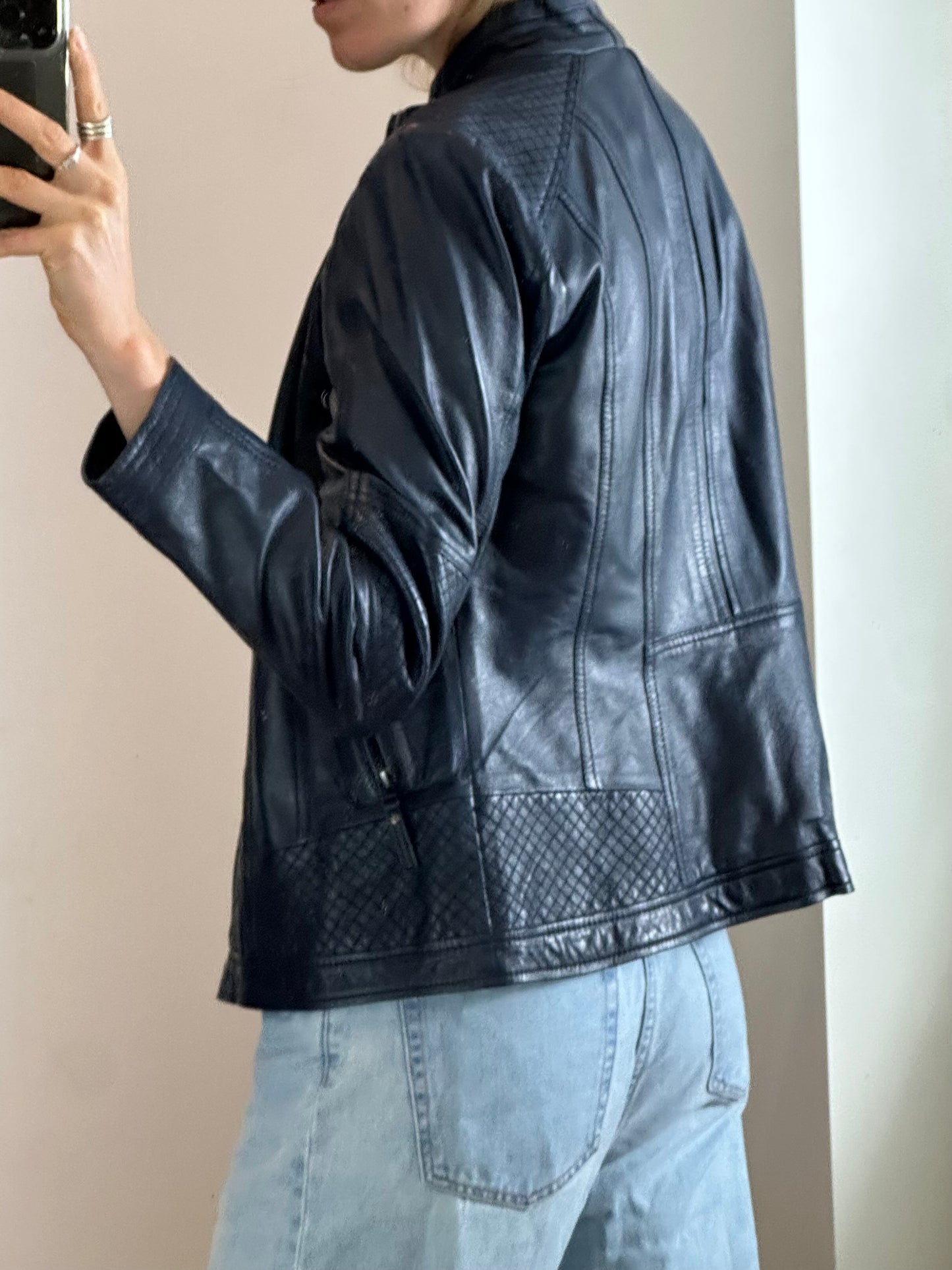 New Vintage Blue Leather Jacket S