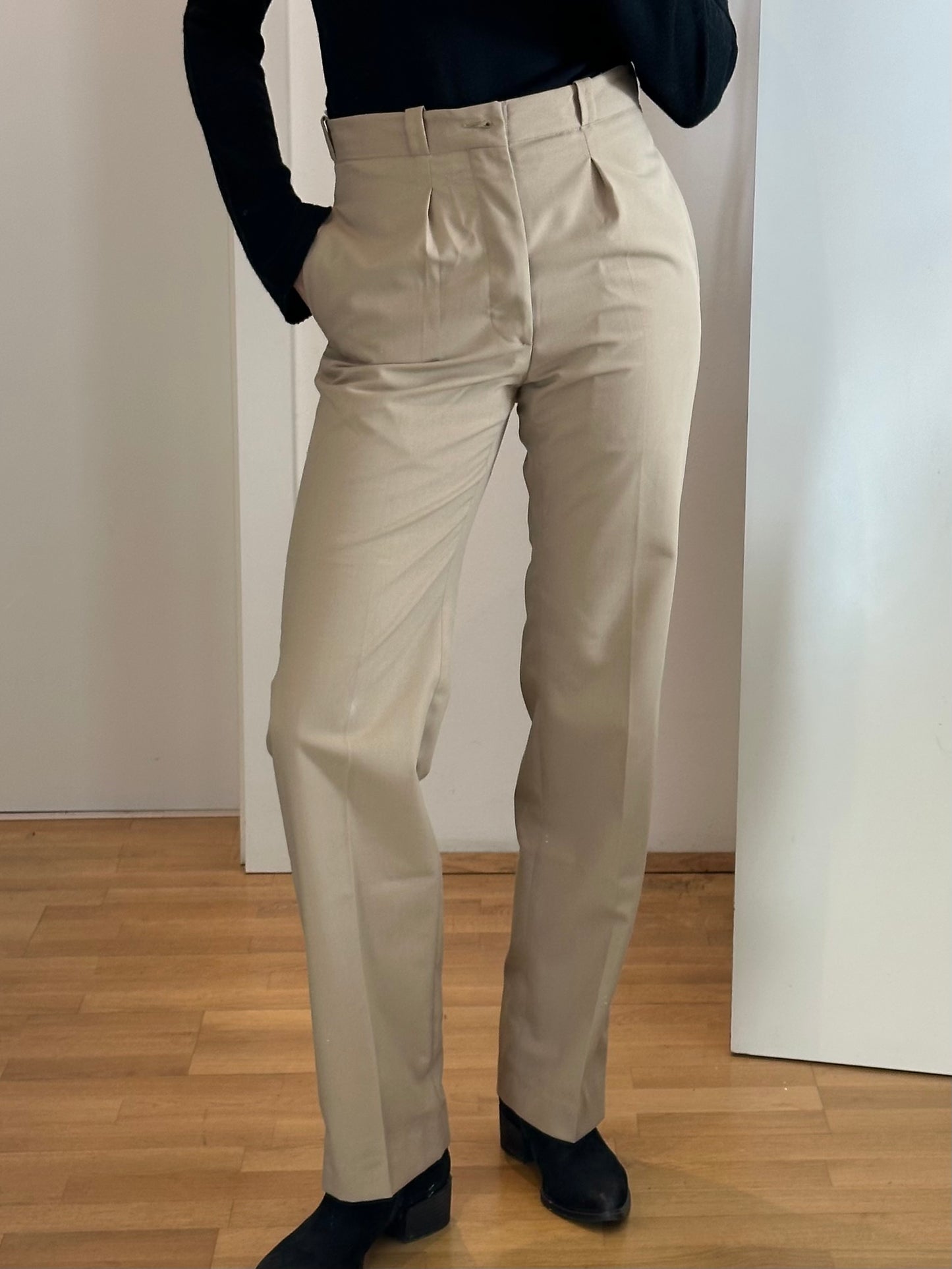 Vintage Beige Straight High-Waisted Trousers S