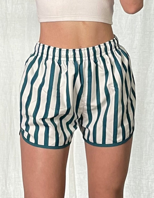 Teal & White Striped Swim Shorts M