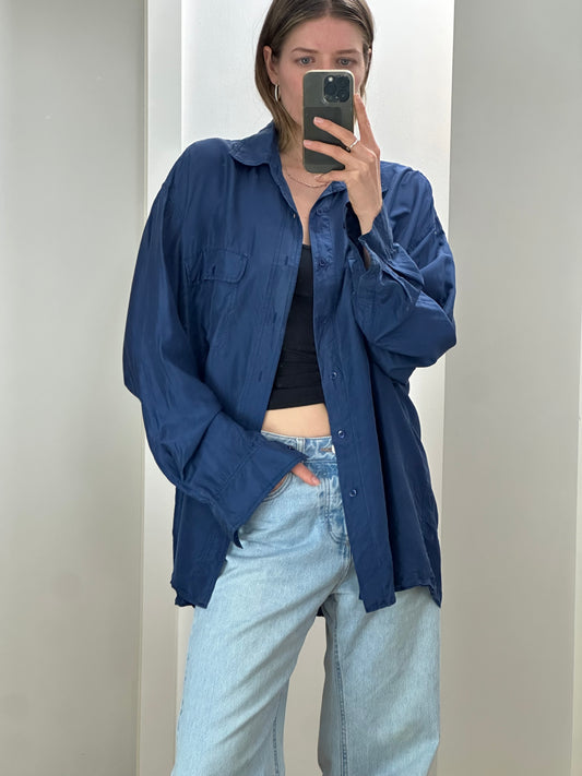 Vintage Blue Silk Blouse L
