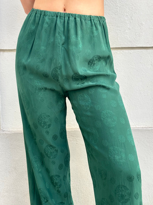 Vintage Forest Green Asian/Oriental Silk Trousers S