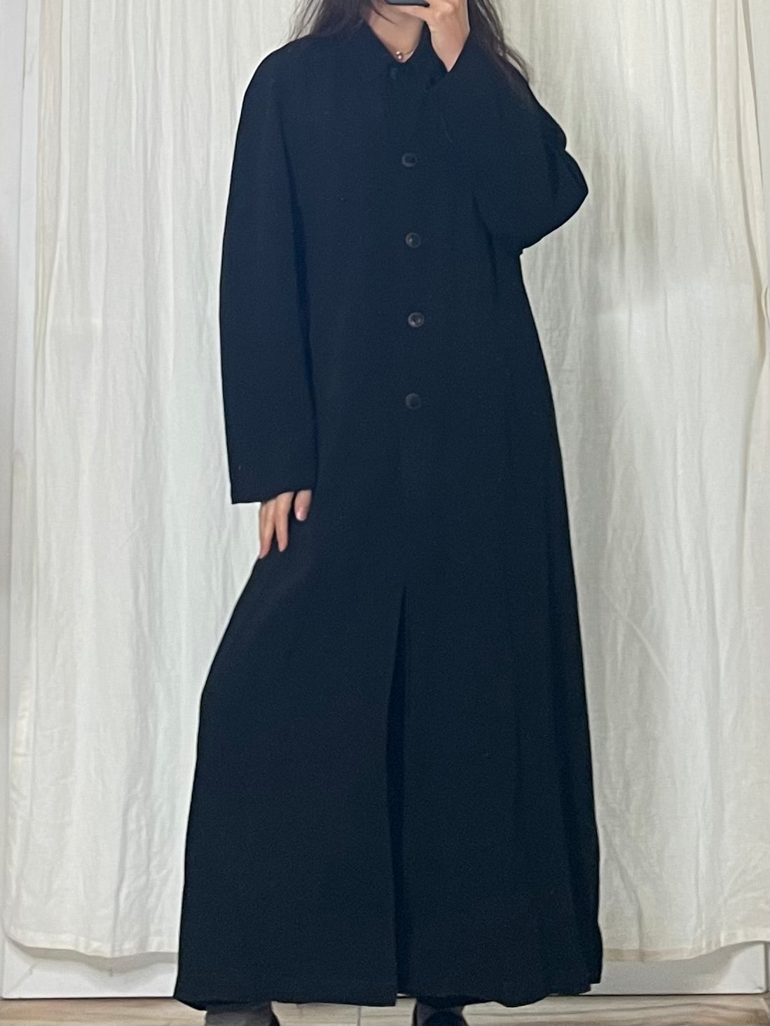 Vintage Black Maxi Thin Coat M