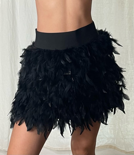 Vintage Feather Black Mini Skirt S