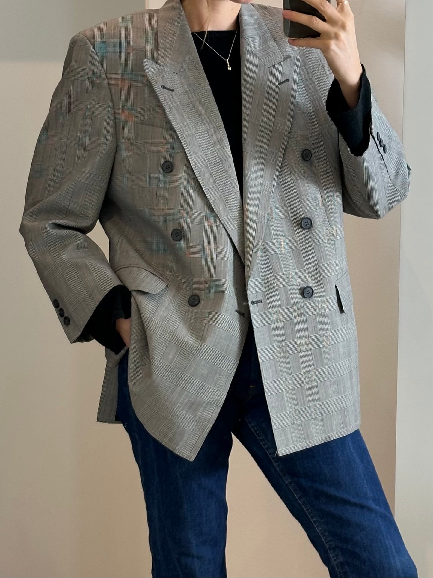 Vintage Wool Mix Black White Blazer L