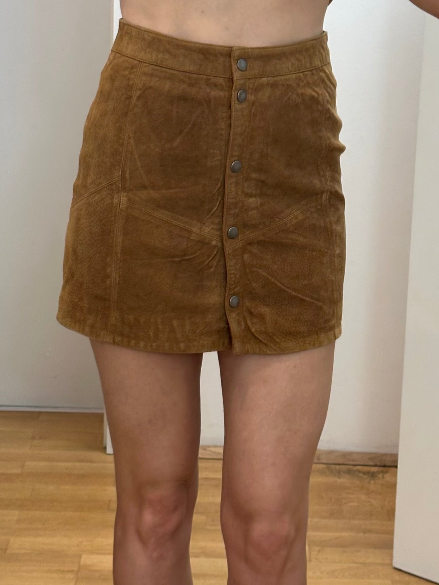Vintage Suede Leather Mini Skirt XS