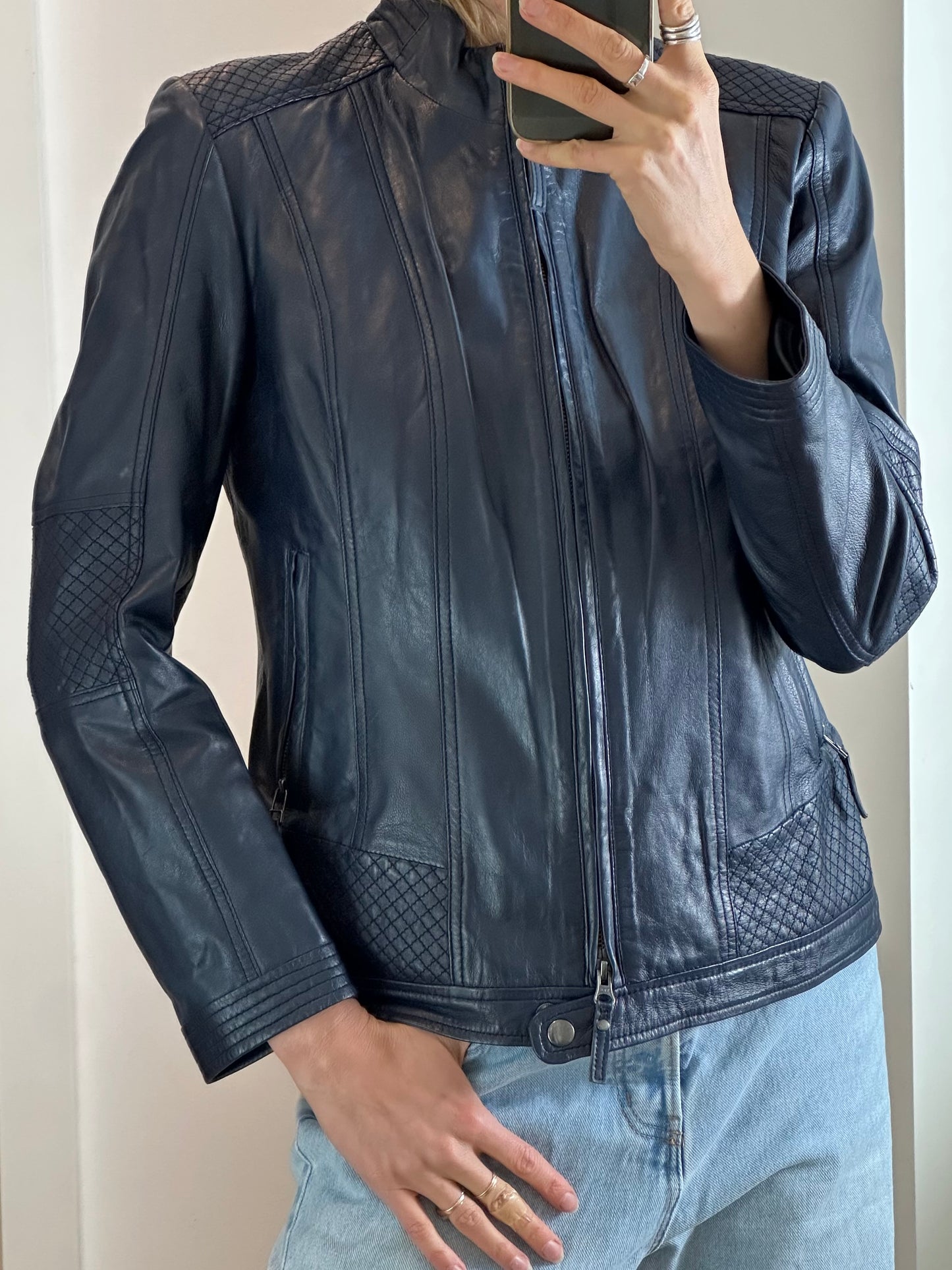 New Vintage Blue Leather Jacket S