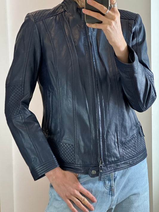 New Vintage Blue Leather Jacket S