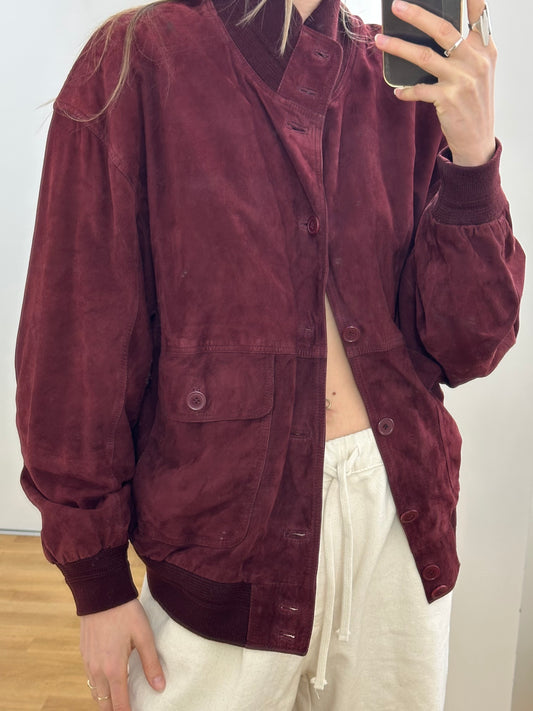Vintage Burgundy Suede Leather Jacket L