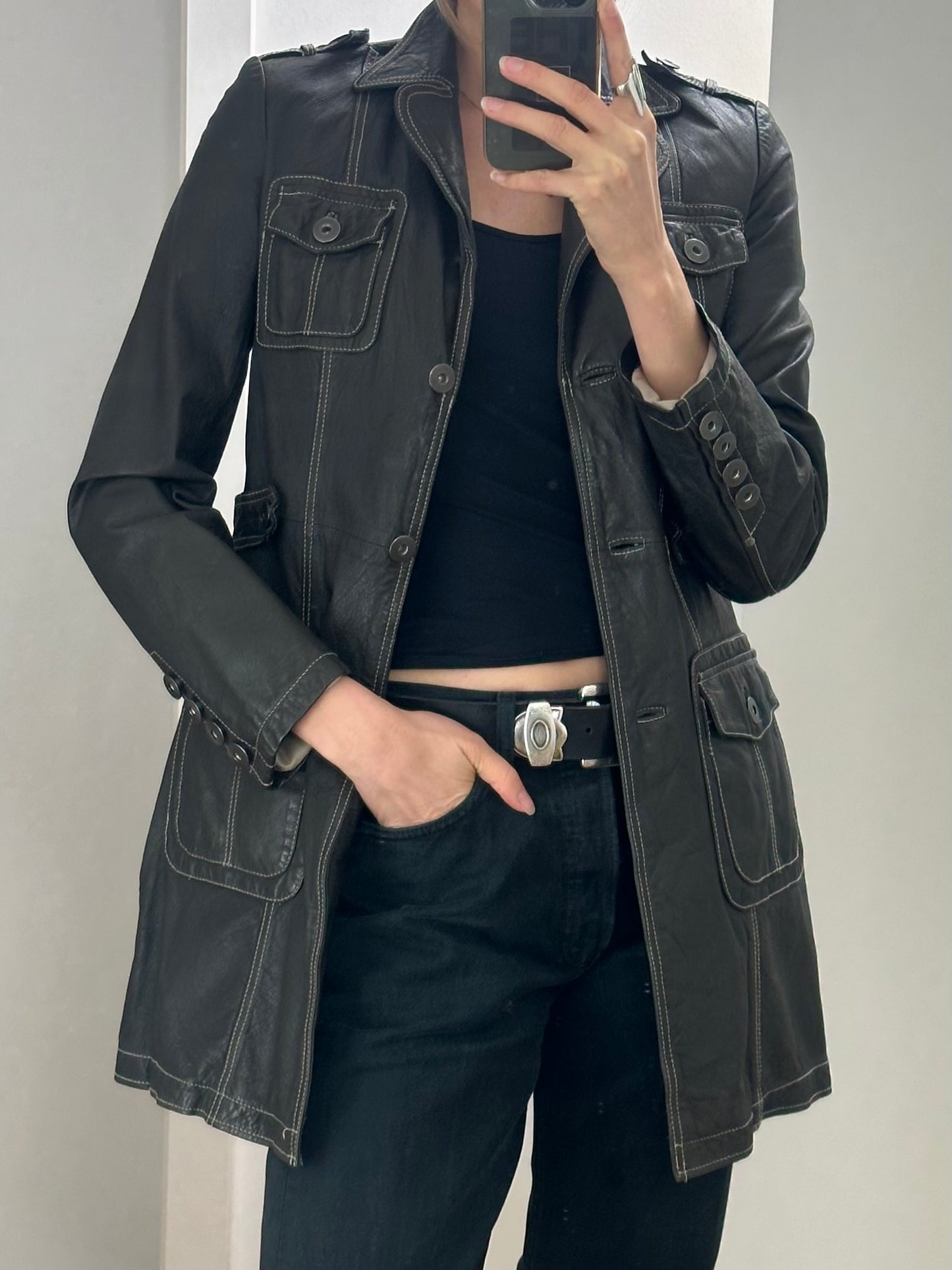 Vintage Black Leather Jacket XS/S