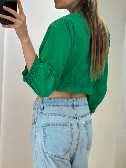 Vintage Green Cotton Blouse S