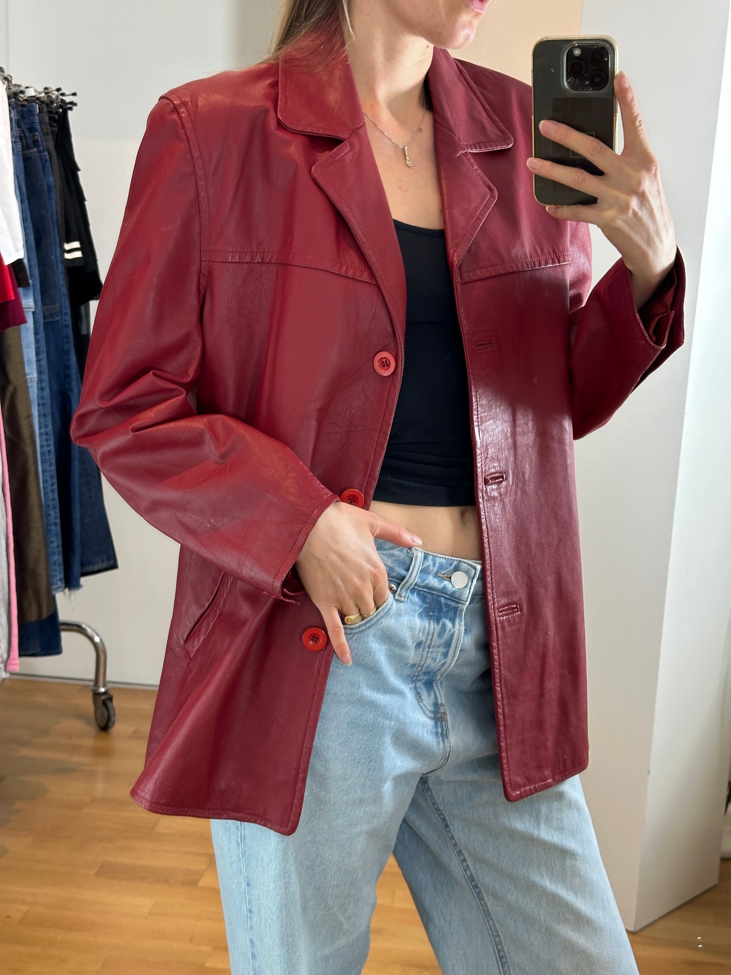 Vintage Red Leather Jacket L