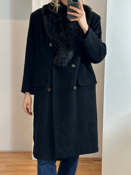 Vintage Black Wool Coat L