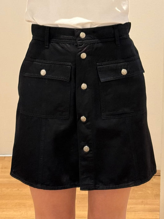 Vintage Black Satin Button Front Mini Skirt XS/S