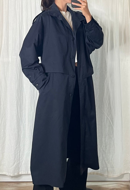 Vintage Cotton Blend Navy Blue Trench Coat M