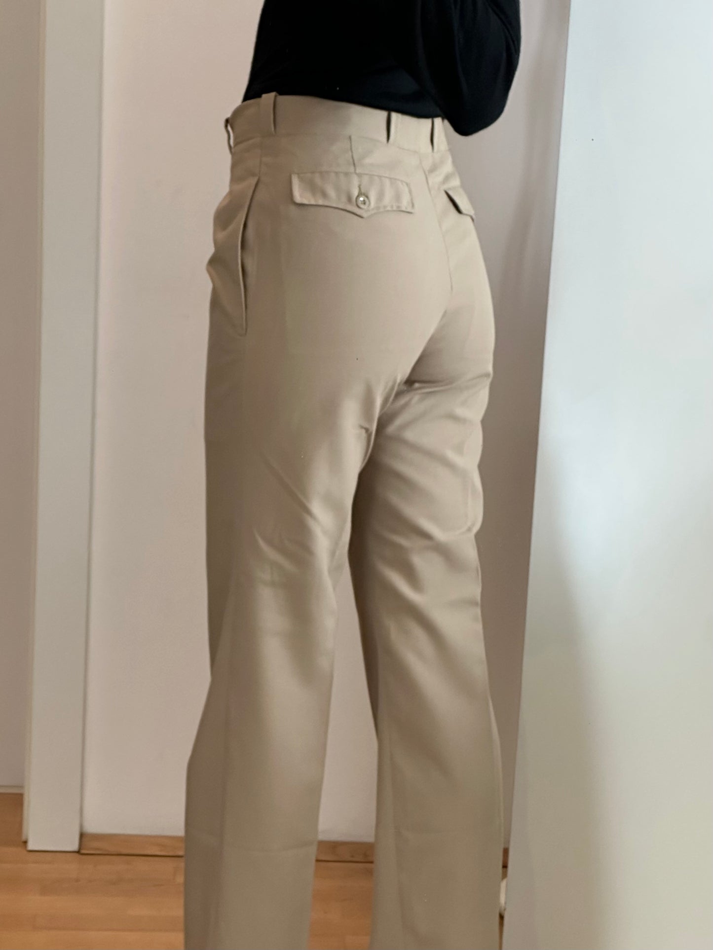 Vintage Beige Straight High-Waisted Trousers S