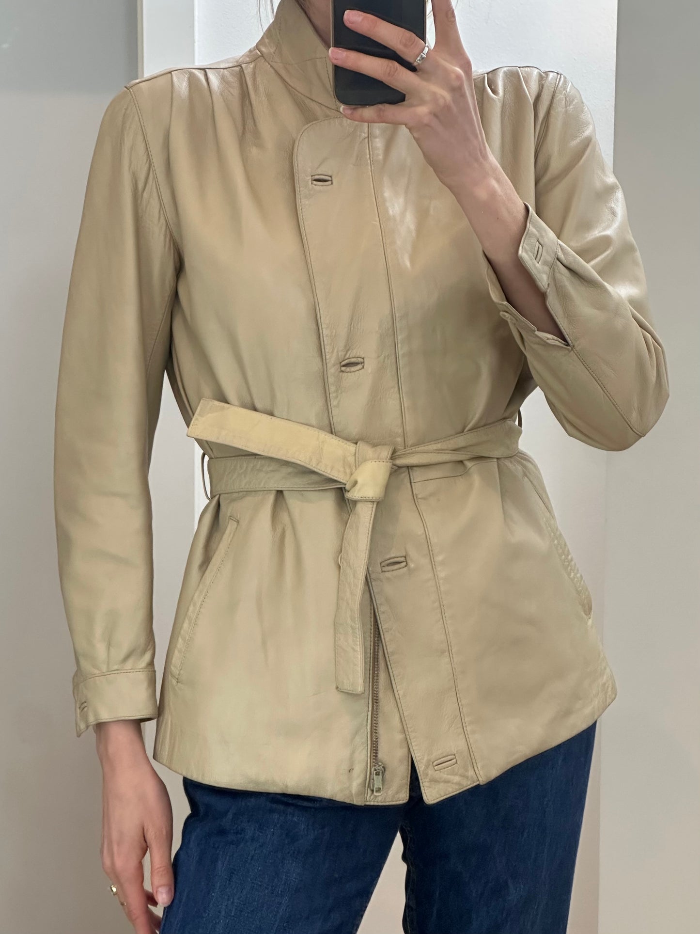 Vintage Cream Leather Jacket S/M