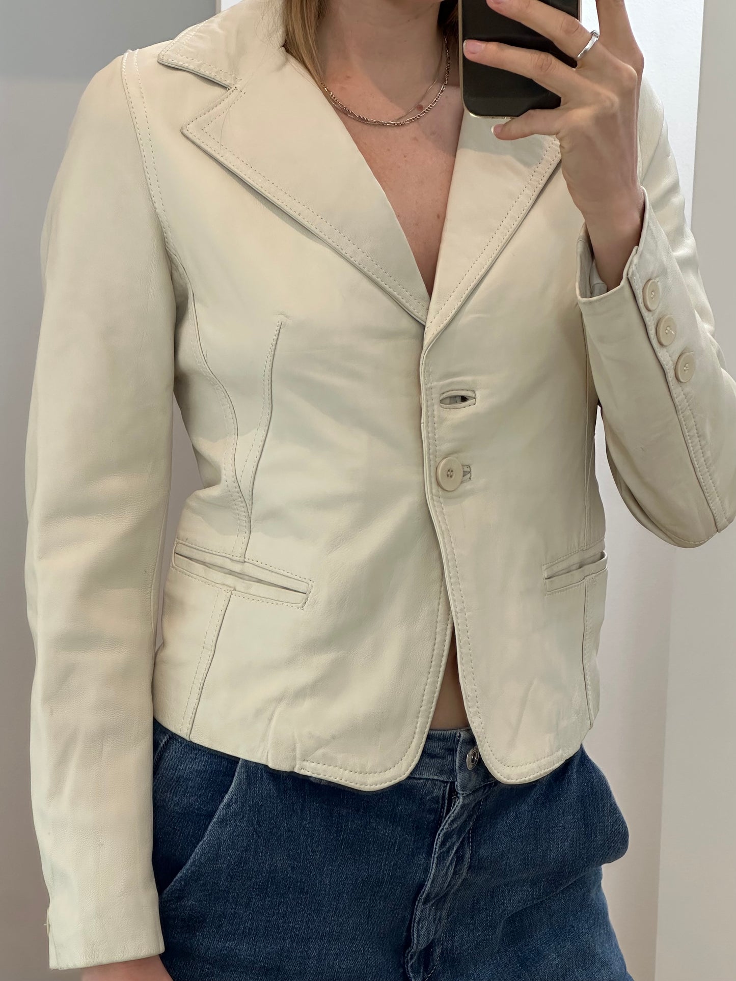 Vintage Cream Leather Jacket S