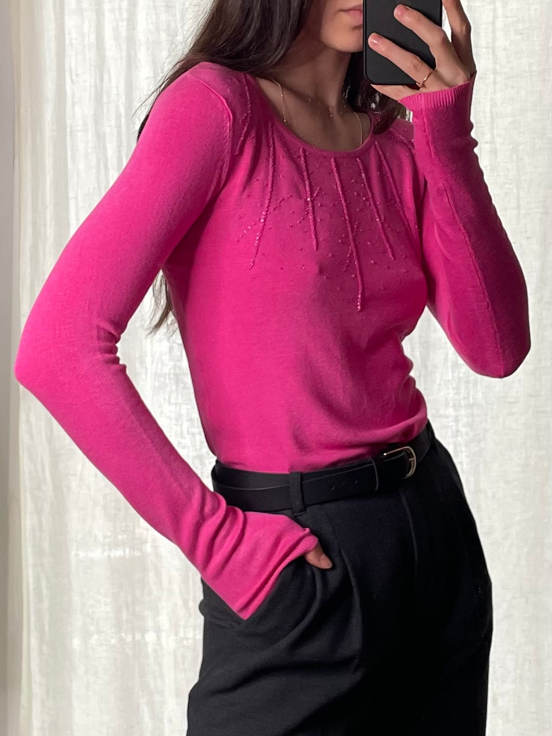 Vintage Hot Pink Sequin Sweater S