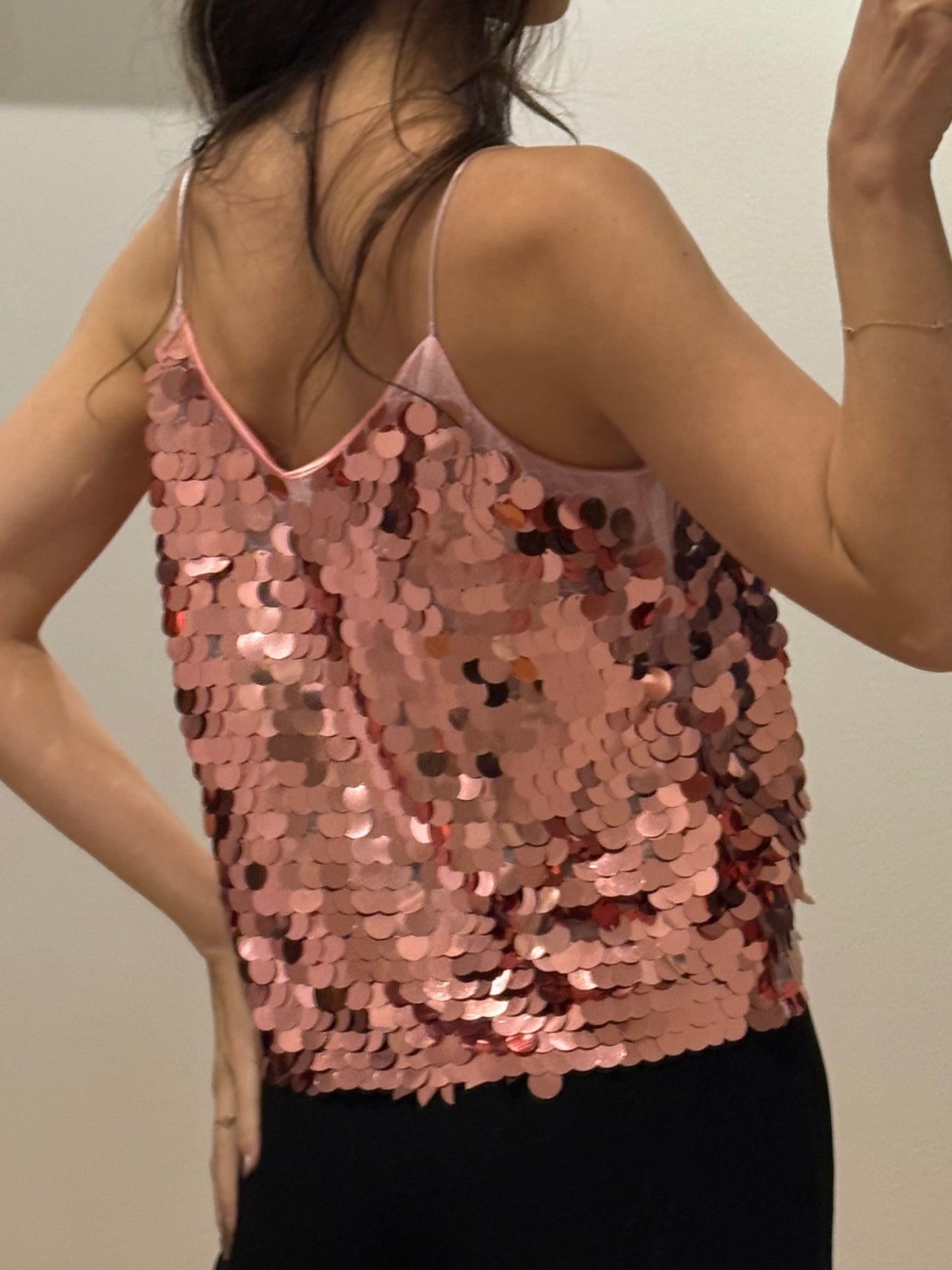 Pink Sequin Sparkly Cami Tank Top S