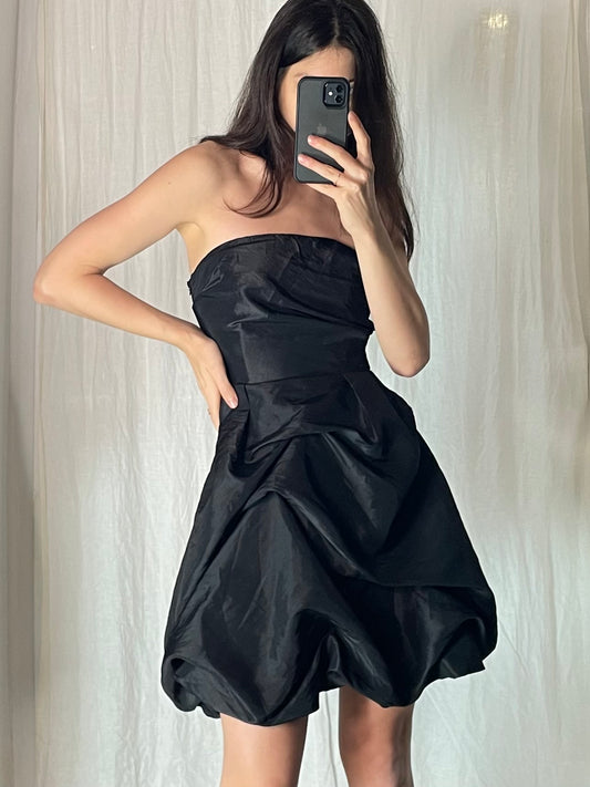 Vintage Y2K Black Strapless Puff Dress S (EU 36)