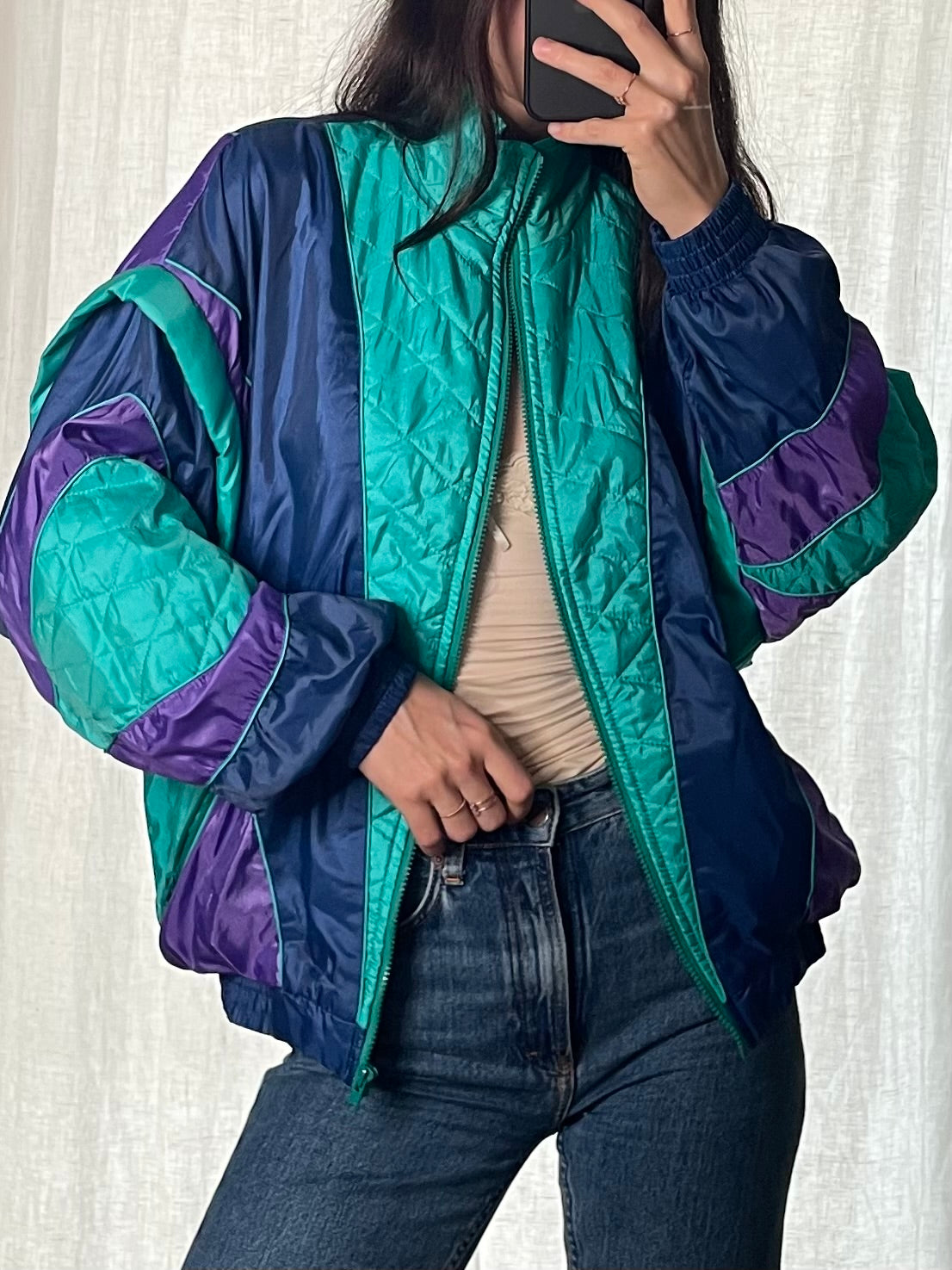 Vintage 80’s Teal/Purple/Blue Bomber Jacket M