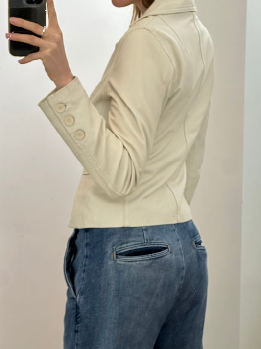 Vintage Cream Leather Jacket S