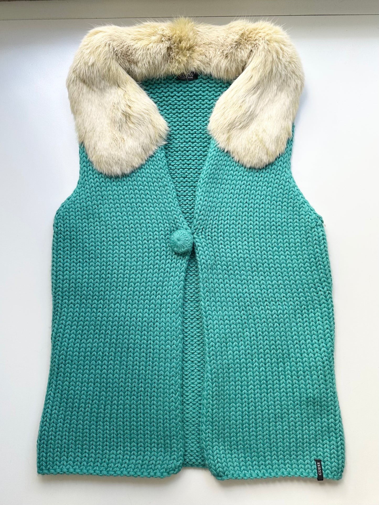 GUESS Turquoise Wool Fur Vest S